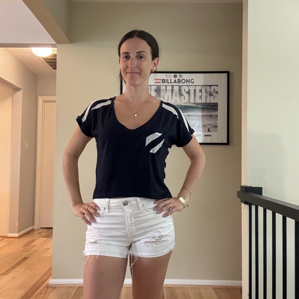 Wet Seal Navy and White V-Neck Crop Top